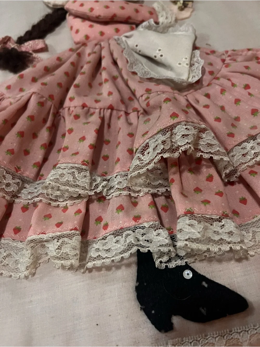 Rare Vintage handmade fabric appliqué, strawberry shortcake cutter quilt